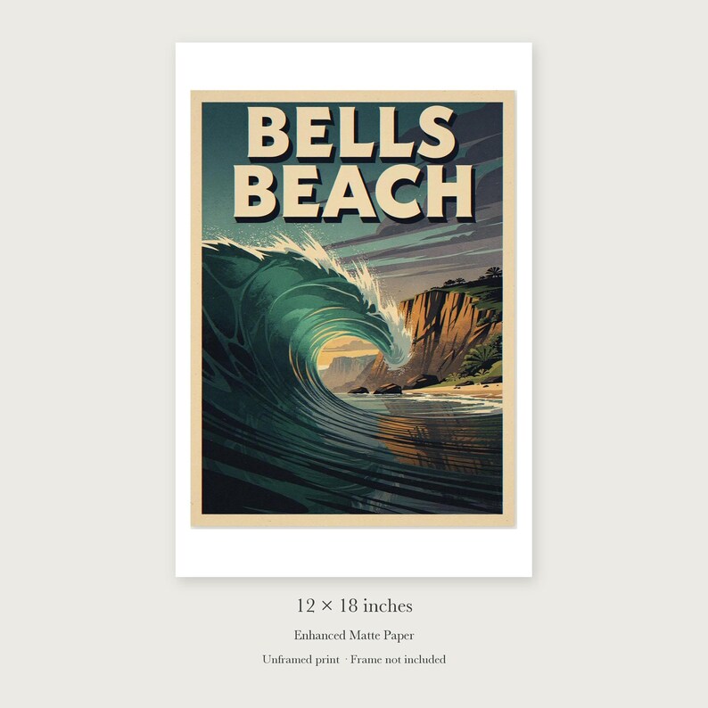 Bells Beach Australia Surf unframed 12 by 18 inch print on enhanced matte paper, shown with its white paper border.