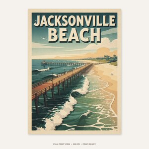 Jacksonville Beach Surf Poster - full unframed print view, 300 DPI print-ready quality