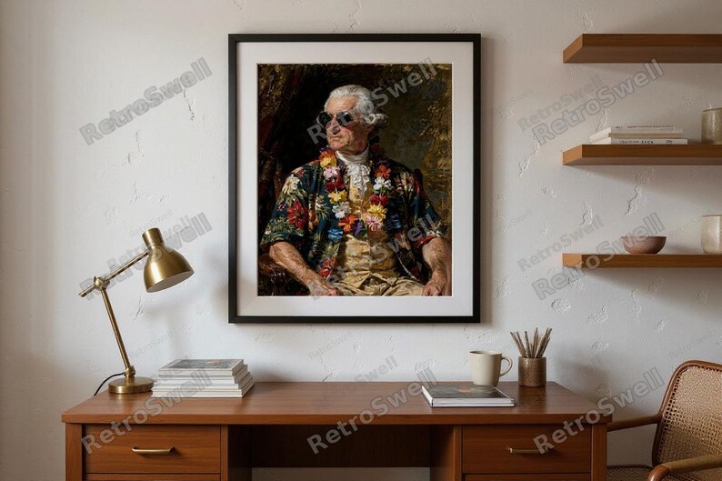 John Adams Surf Art Print framed in a home office setting