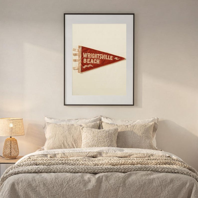 Wrightsville Beach, North Carolina Surf Pennant Print | Vintage Felt Pennant Art | Beach House Decor | Retro Surf Wall Art | Printable Digit image 6