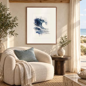 The Crest Wave Watercolor Art Print, Framed or Unframed Coastal Ocean Poster image 3