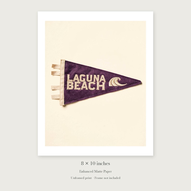 Laguna Beach, California Surf Pennant Art Print, Framed or Unframed Coastal Poster image 7