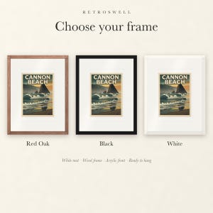 Frame options for Cannon Beach Oregon Surf: Red Oak, black and white wood frames, each with a white mat.