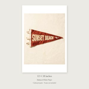 Sunset Beach, Oahu, Hawaii Surf Pennant unframed 12 by 18 inch print on enhanced matte paper, shown with its white paper border.