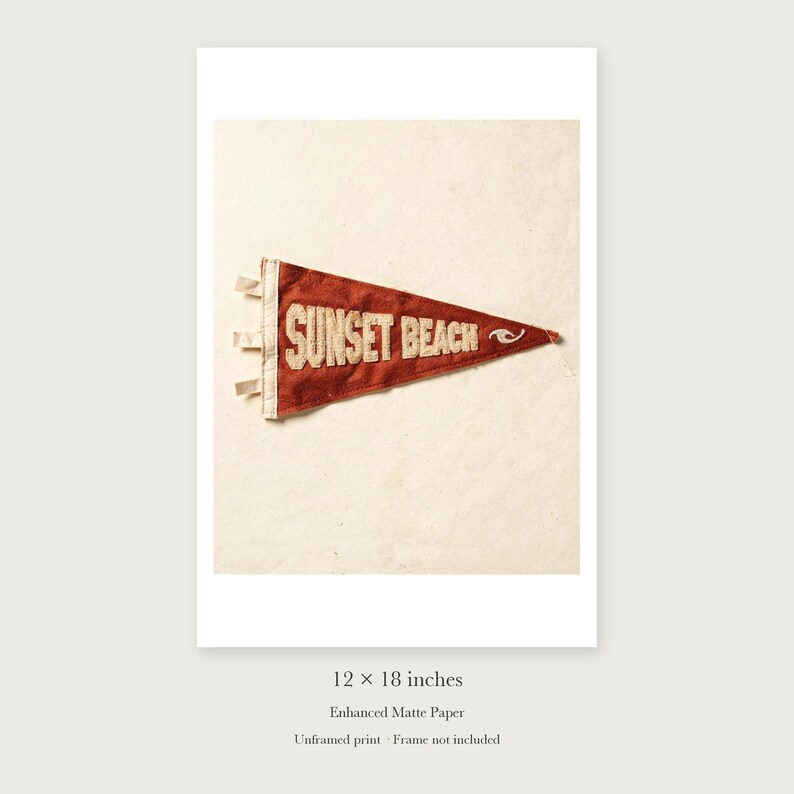 Sunset Beach, Oahu, Hawaii Surf Pennant unframed 12 by 18 inch print on enhanced matte paper, shown with its white paper border.