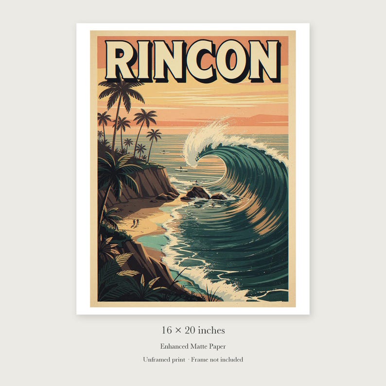 Rincon Surf unframed 16 by 20 inch print on enhanced matte paper, shown with its white paper border.