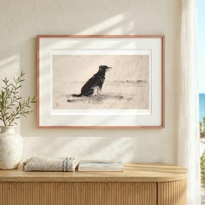 Dog Gazing at the Sea Xieyi Ink Art Print, Framed or Unframed Chinese Brush Painting, Landscape Wall Art image 12