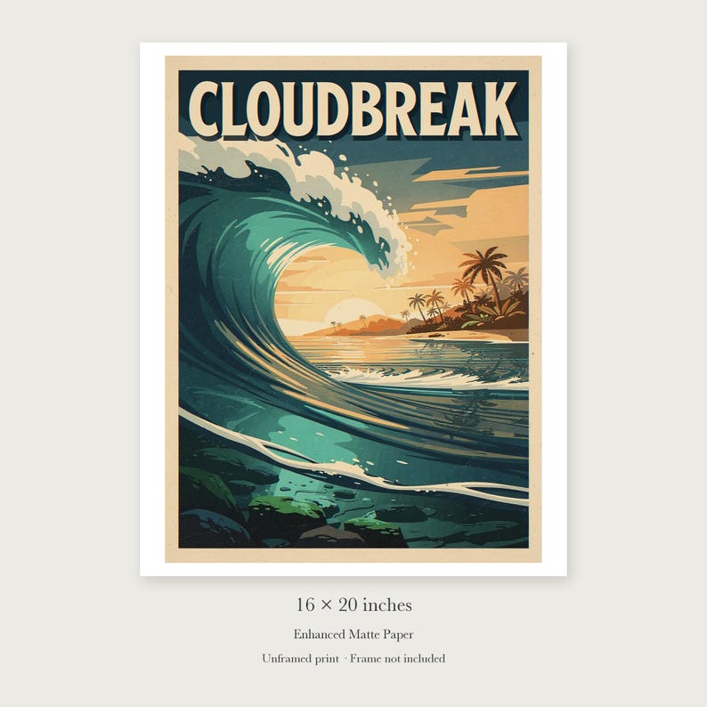 Cloudbreak Surf unframed 16 by 20 inch print on enhanced matte paper, shown with its white paper border.