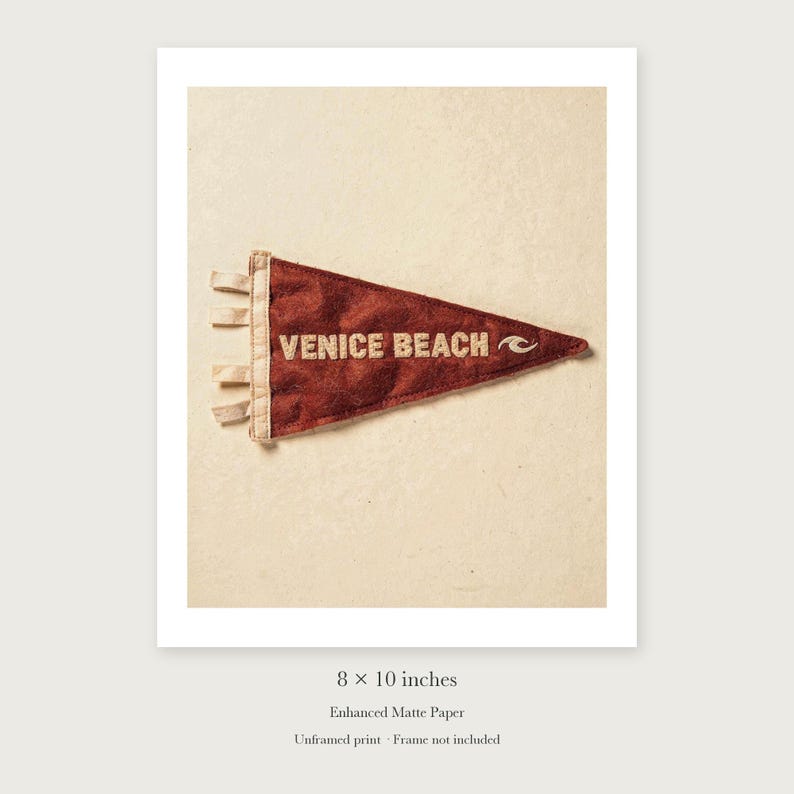 Venice Beach, California Surf Pennant Art Print, Framed or Unframed Coastal Poster image 7