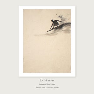 Surfer Cutback Ink Style unframed 8 by 10 inch print on enhanced matte paper, shown with its white paper border.