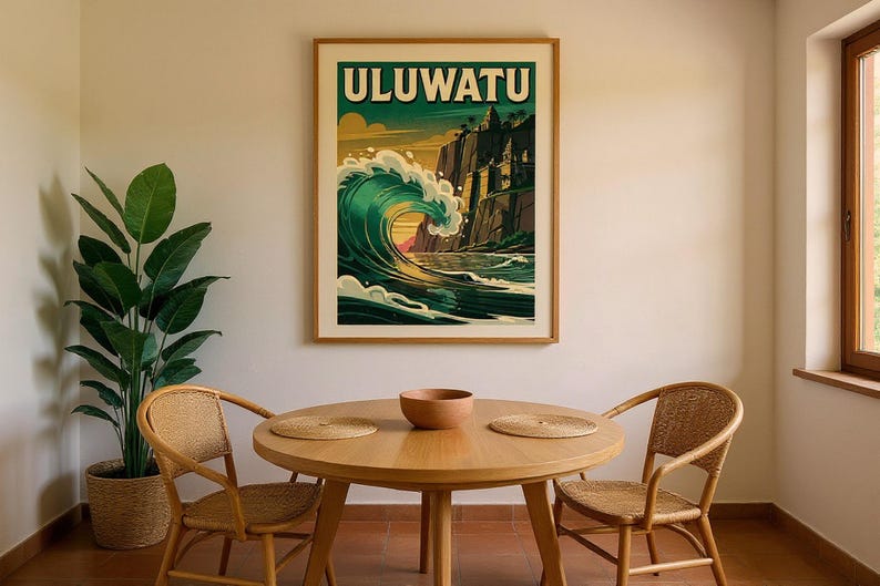 Uluwatu Bali Surf Poster | Vintage Surf Travel Poster | Retro Beach Wall Art | Coastal Decor Printable image 5