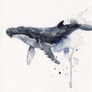Humpback Whale Watercolor Print, Indigo Whale Painting, Coastal Wall Art, Ocean Nursery Decor, Beach House Printable Wall Art Digital Downlo image 2