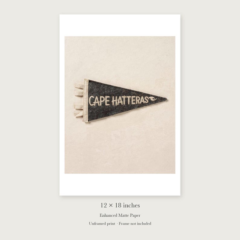 Cape Hatteras, North Carolina Surf Pennant unframed 12 by 18 inch print on enhanced matte paper, shown with its white paper border.