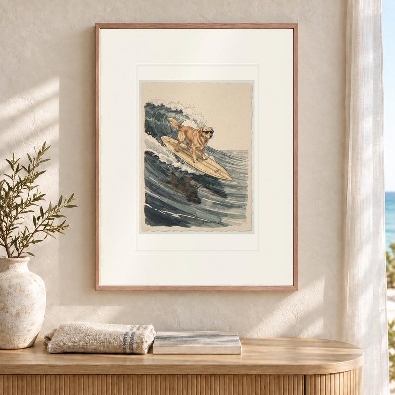 Golden Retriever Surfing Print