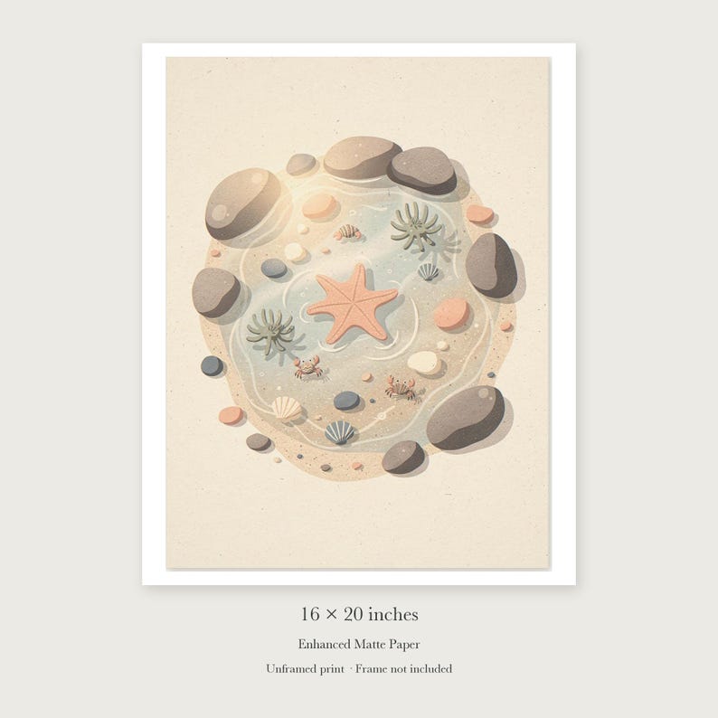 Tide Pool Nursery unframed 16 by 20 inch print on enhanced matte paper, shown with its white paper border.