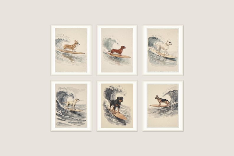 Surfing Dogs Gallery Wall Bundle - print arrangement view 1