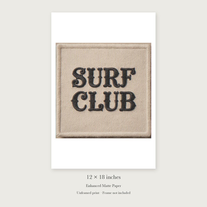 Surf Club Patch unframed 12 by 18 inch print on enhanced matte paper, shown with its white paper border.