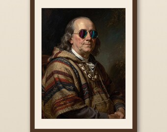 Benjamin Franklin Surf Art | Funny Historical Beach Print | Founding Father Surfing Poster | Printable Wall Art | Digital Download