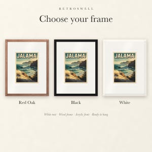 Frame options for Jalama Beach Surf: Red Oak, black and white wood frames, each with a white mat.