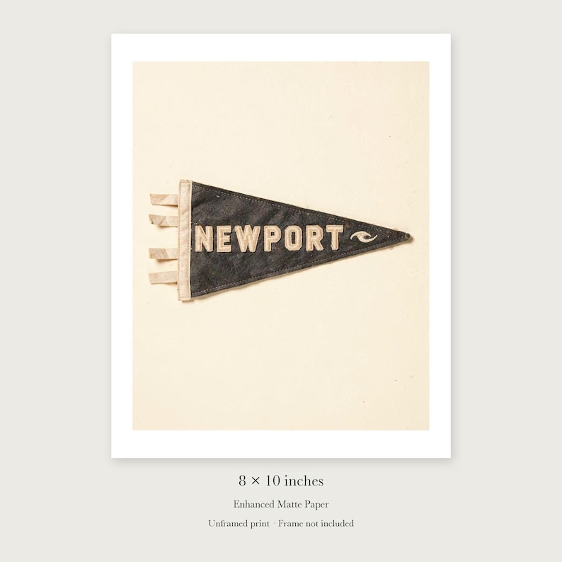 Newport, Rhode Island Surf Pennant unframed 8 by 10 inch print on enhanced matte paper, shown with its white paper border.