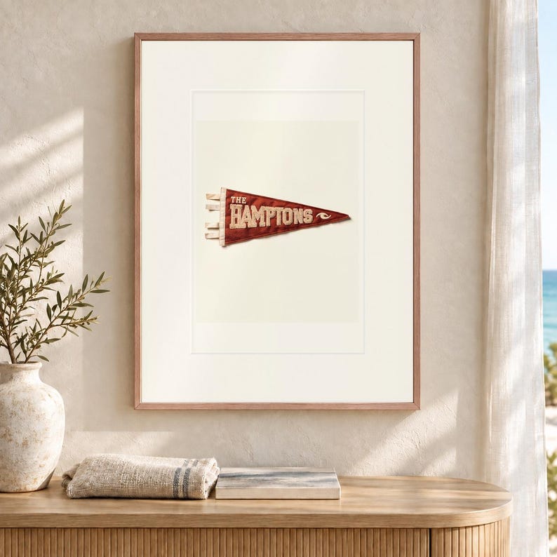 The Hamptons, New York Surf Pennant Art Print, Framed or Unframed Coastal Poster image 12