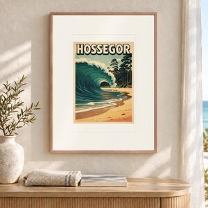 Póster de viaje de surf de Hossegor, enmarcado o sin enmarcar, estilo costero vintage. imagen 12