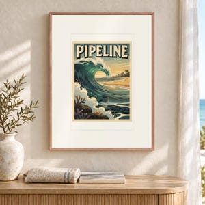 Pipeline Hawaii Surf Travel Poster, Framed or Unframed Vintage Style Coastal Print image 12