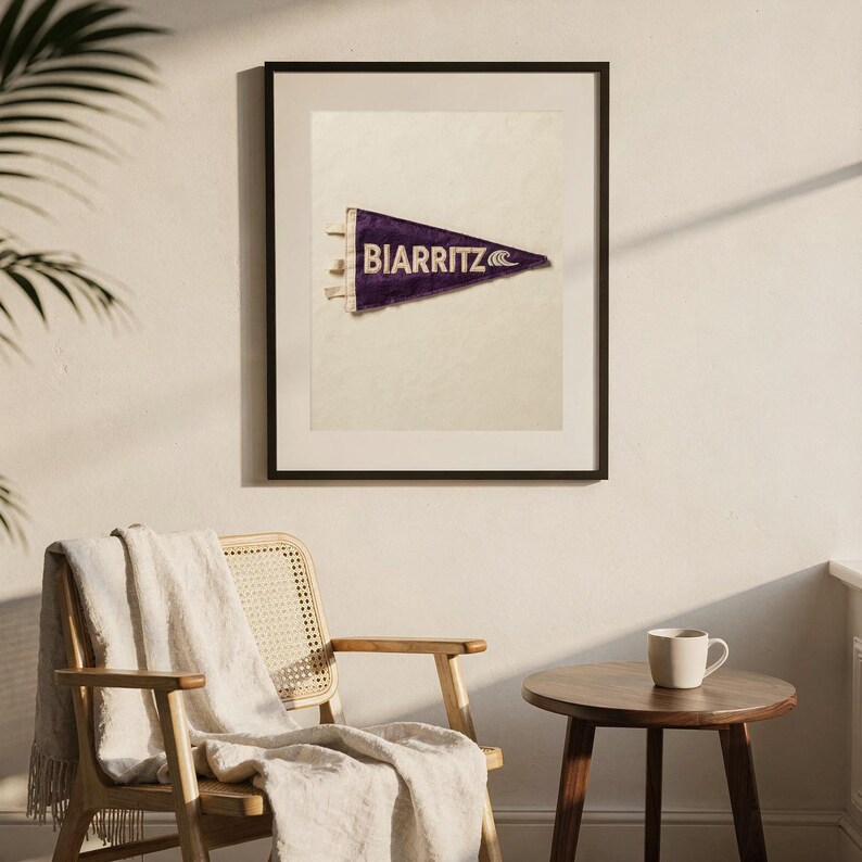 Estampado de banderín de surf de Biarritz, Francia / Arte vintage de banderín de fieltro / Decoración para casa de playa / Arte mural retro de surf / Descarga digital imprimible imagen 7