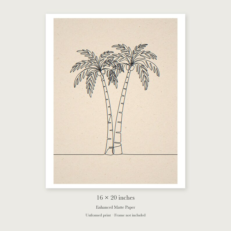 Palm Tree Line unframed 16 by 20 inch print on enhanced matte paper, shown with its white paper border.