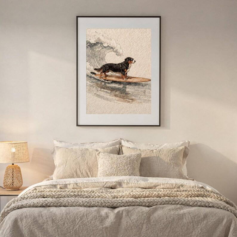 Bernese Mountain Dog Print, Surfing Dog Art, Cute Coastal Nursery Decor, Dog Lover Gift, Printable Wall Art Digital Download image 7