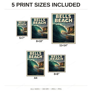 Bells Beach Australia Surf Poster - available print sizes: 5x7, 8x10, 11x14, A4, and square