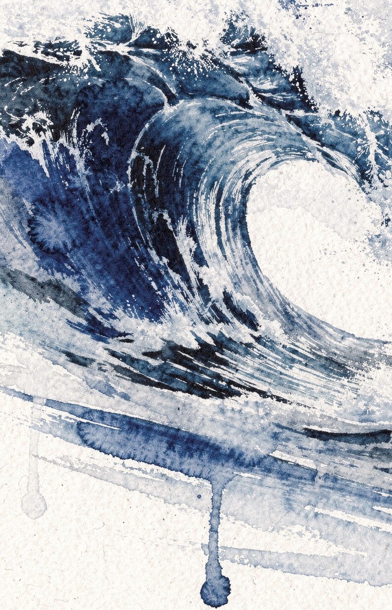 Watercolor Wave Painting Print, Prussian Blue Ocean Art, Coastal Wall Decor, Surf Art, Printable Wall Art Digital Download image 4