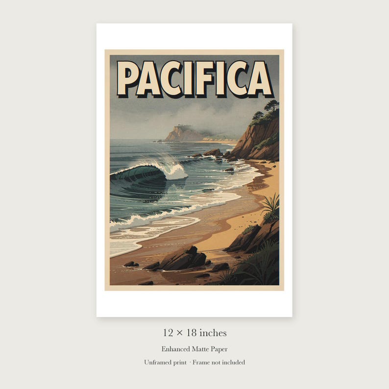 Pacifica Surf unframed 12 by 18 inch print on enhanced matte paper, shown with its white paper border.