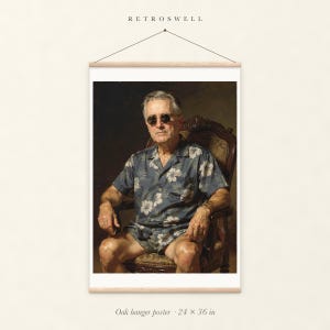 Franklin D. Roosevelt Surfer oak hanger poster, 24 by 36 inches, with natural wood rails and a hanging cord.