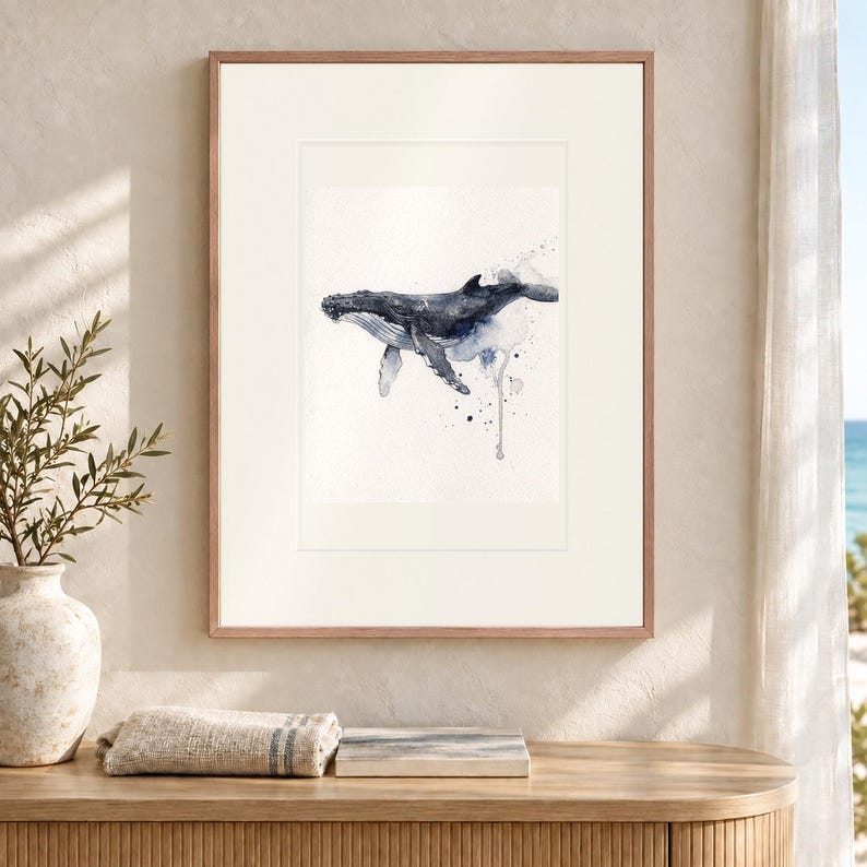 Kunstdruck mit Buckelwalmotiv, Küstenposter im Indigo-Aquarellstil, gerahmt oder ungerahmt Bild 12