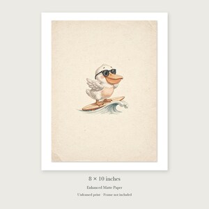 Pelican Surfing unframed 8 by 10 inch print on enhanced matte paper, shown with its white paper border.