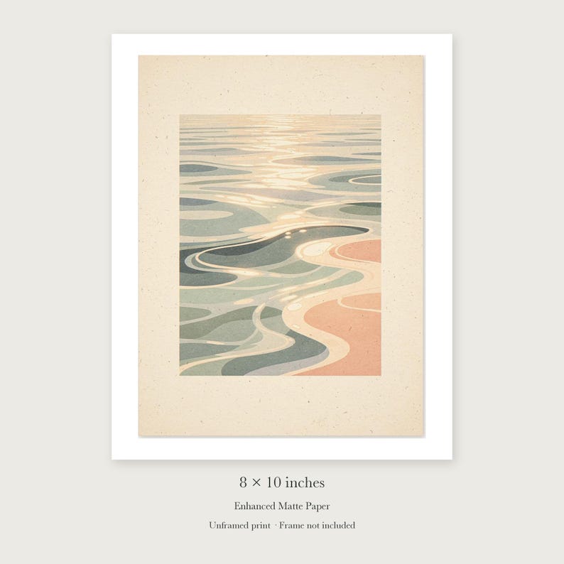 Pastel Ocean Ripples unframed 8 by 10 inch print on enhanced matte paper, shown with its white paper border.