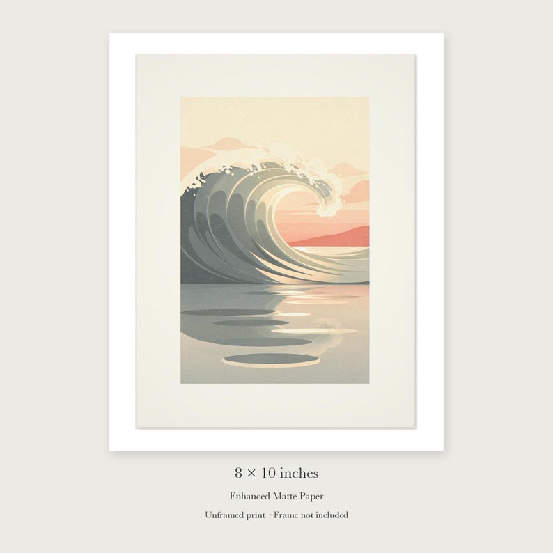 Pastel Curling Wave Nursery Art Print, Framed or Unframed Coastal Baby Room Poster image 7