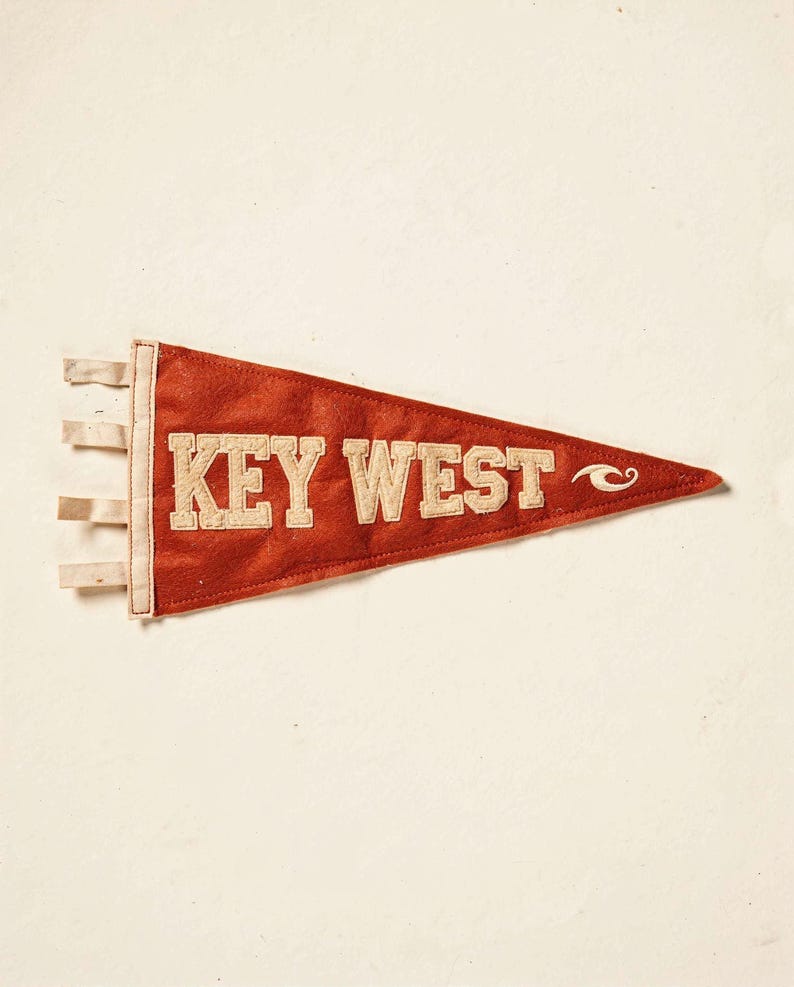 Key West surf pennant unframed printed artwork and full composition with its paper border.