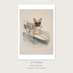 French Bulldog Surfing Art Print, Framed or Unframed Watercolor Style Dog Poster image 8