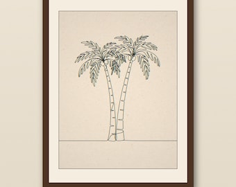 Boho Palm Tree Line Art | Boho Minimalist Coastal Print | Beach House Wall Decor | Single Line Printable Art