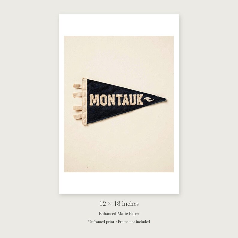 Montauk Surf Pennant unframed 12 by 18 inch print on enhanced matte paper, shown with its white paper border.