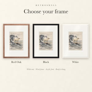 Frame options for Labrador Surfing: Red Oak, black and white wood frames, each with a white mat.