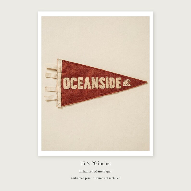 Oceanside Surf Pennant unframed 16 by 20 inch print on enhanced matte paper, shown with its white paper border.
