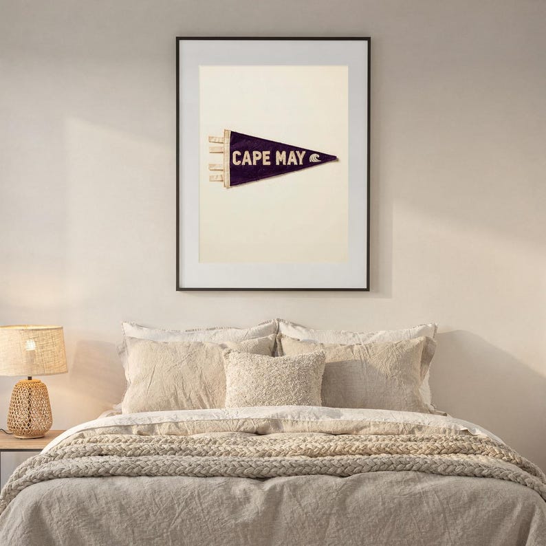 ニュージャージー州ケープメイのサーフペナントプリント｜ヴィンテージフェルトペナントアート｜ビーチハウス装飾｜レトロサーフウォールアート｜印刷可能なデジタルダウンロード 画像 6