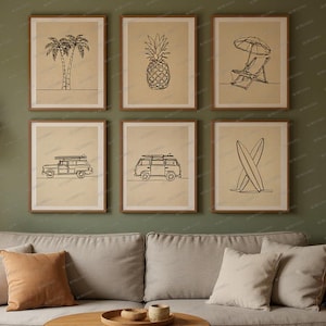 Boho Beach Gallery Wall Bundle - 6 framed art prints on wall