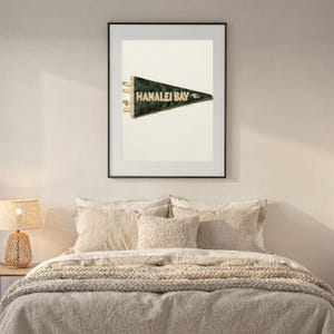 Hanalei Bay, Kauai, Hawaii Surf Pennant Print | Vintage Felt Pennant Art | Beach House Decor | Retro Surf Wall Art | Printable Digital Downl image 6