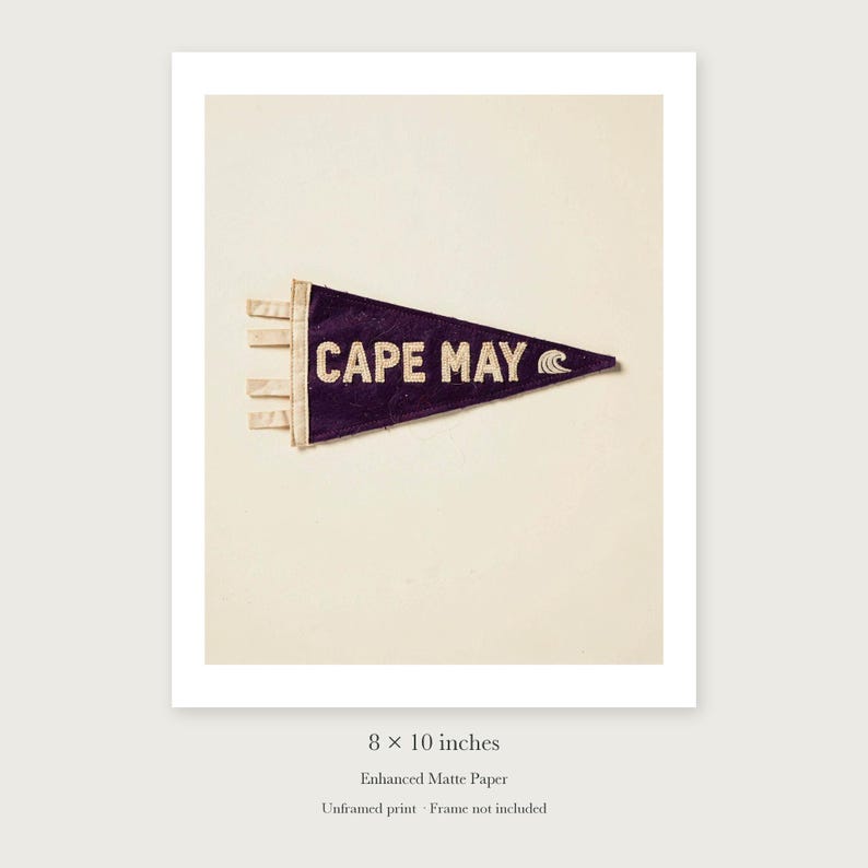 Cape May Surf Pennant unframed 8 by 10 inch print on enhanced matte paper, shown with its white paper border.