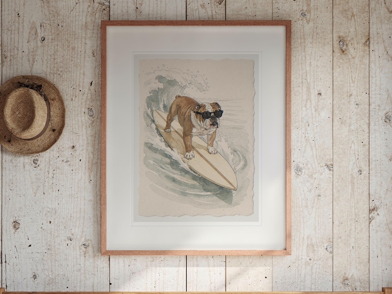 Bulldog Surfing Print