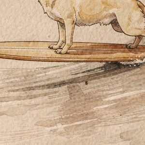Yellow Labrador Surfing Print, Watercolor Lab Dog on Longboard, Kids Beach Room Decor, Dog Lover Gift, Printable Wall Art Digital Download image 4